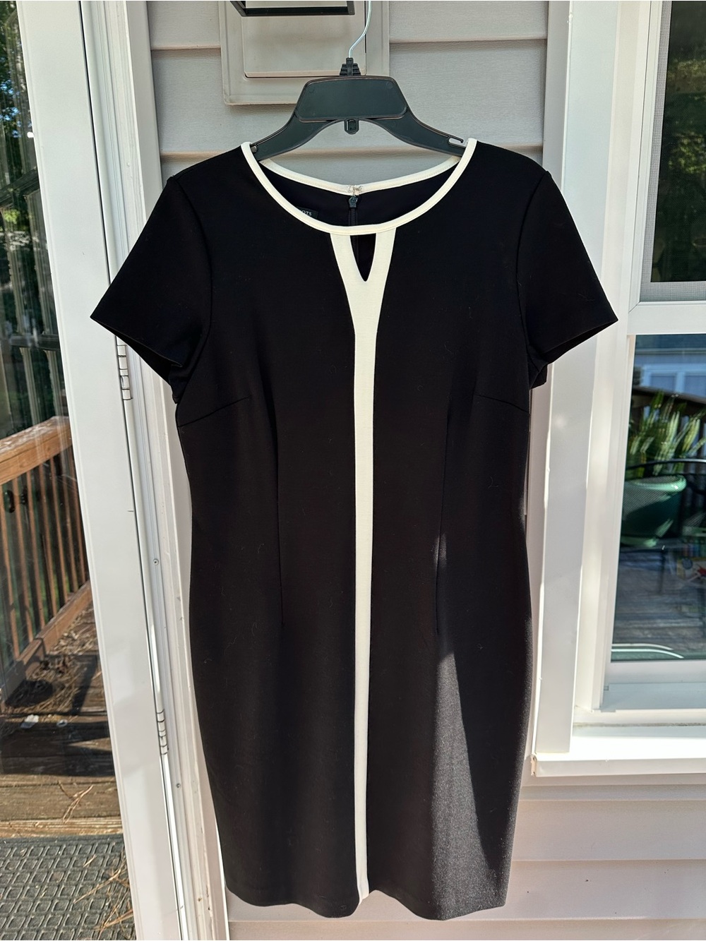 NWT Talbots Petite Black Sheath Dress Ivory Trim Size 10P Career Office Dress